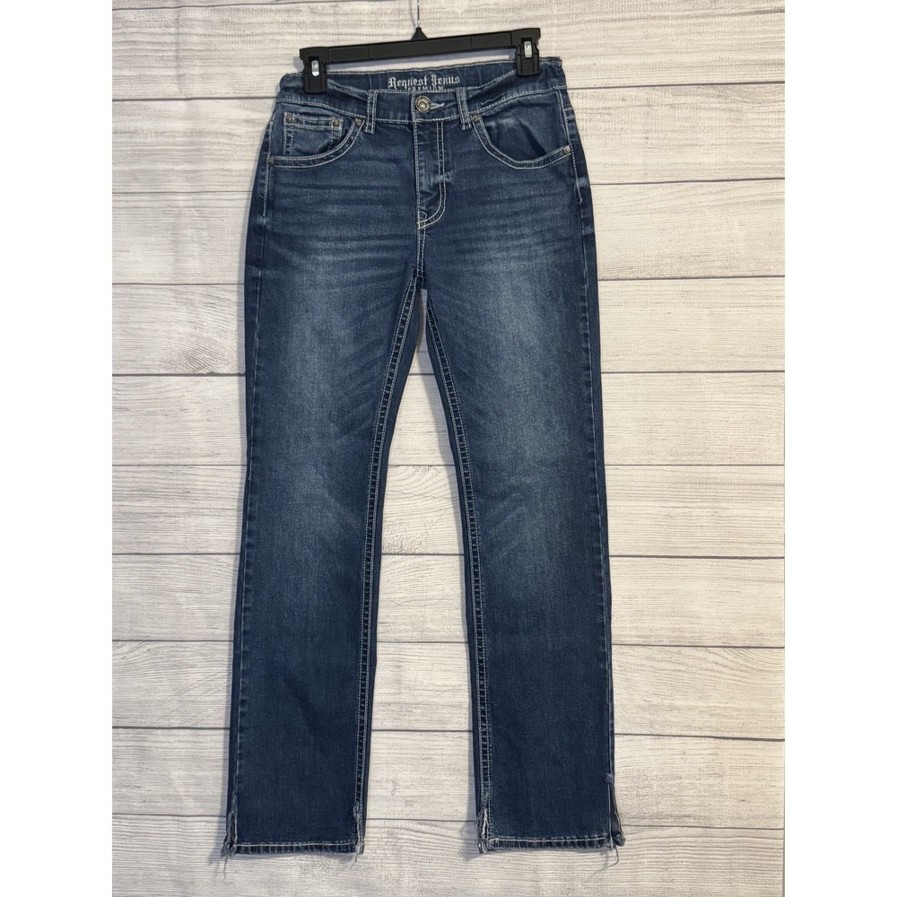 Request Jeans Premium Women's Stretch Jeans Size 14 Blue Ankle Slit Hem